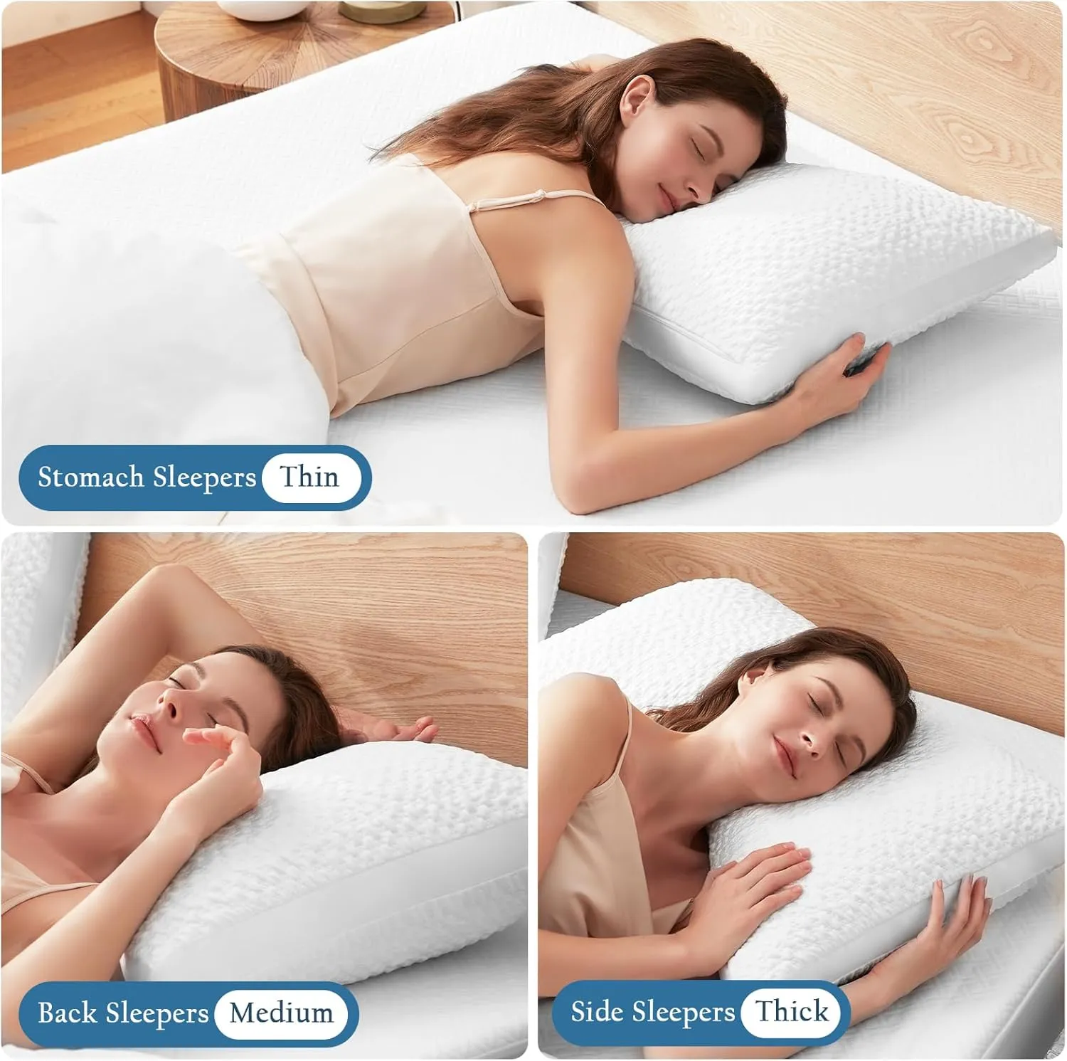 Side Sleeper Pillows for Adults, Adjustable Shredded Memory Foam Bed Pillows for Neck and Shoulder Pain, Standard White Cooling Curved Pillows with Washable Cover & Extra Foam Bag