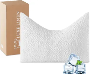 Side Sleeper Pillows for Adults, Adjustable Shredded Memory Foam Bed Pillows for Neck and Shoulder Pain, Standard White Cooling Curved Pillows with Washable Cover & Extra Foam Bag