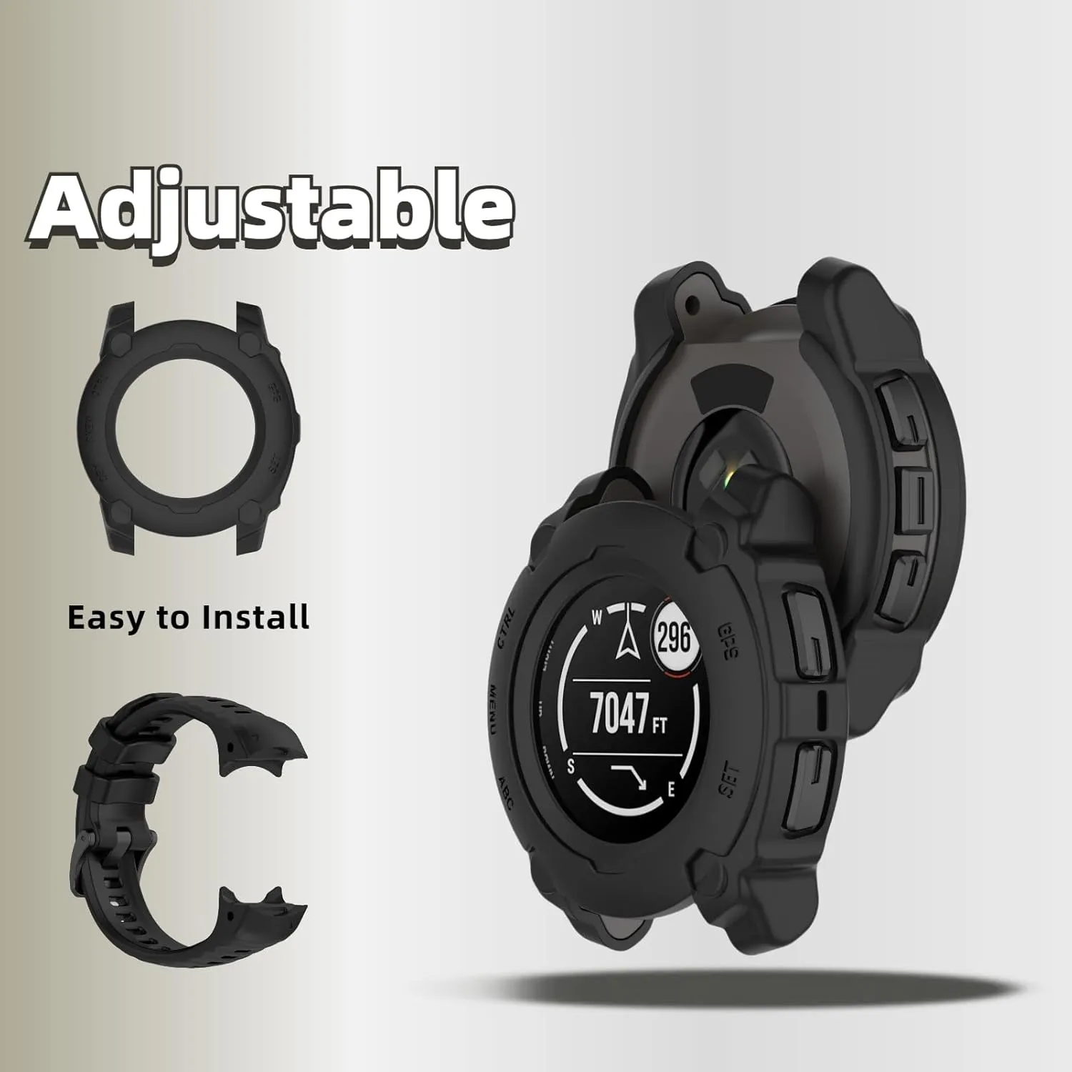 Silicone Watch Band Compatible for Garmin Instinct E 40mm/45mm - Soft Breathable Waterproof Strap for Men Women, Adjustable Sport Wristband with PC Case Bumper