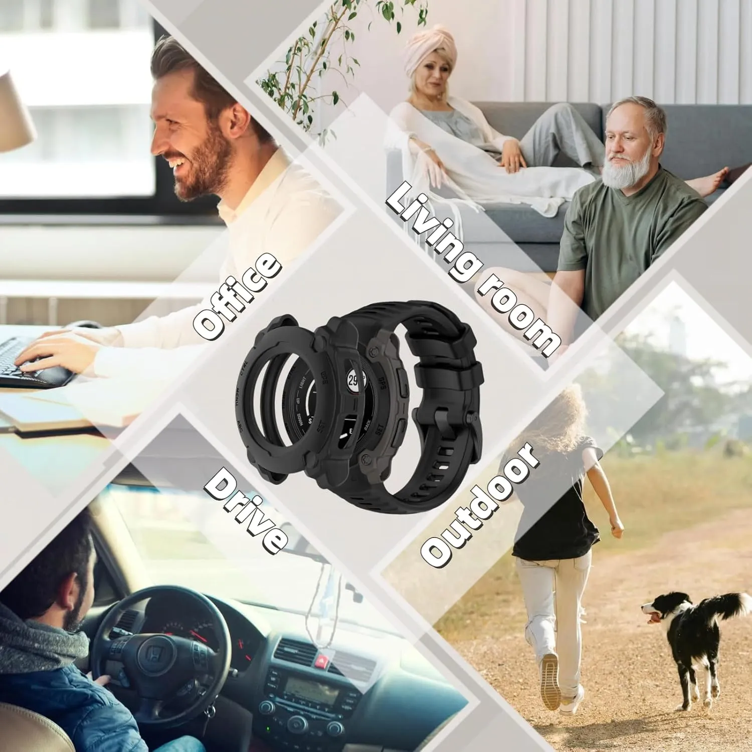 Silicone Watch Band Compatible for Garmin Instinct E 40mm/45mm - Soft Breathable Waterproof Strap for Men Women, Adjustable Sport Wristband with PC Case Bumper