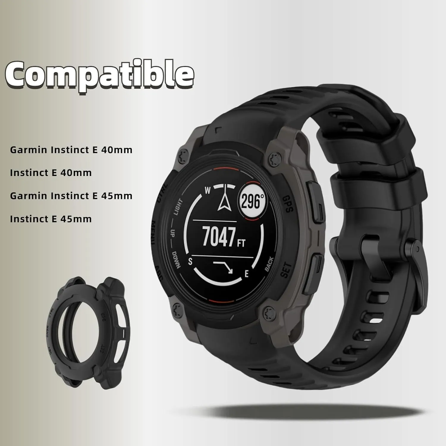 Silicone Watch Band Compatible for Garmin Instinct E 40mm/45mm - Soft Breathable Waterproof Strap for Men Women, Adjustable Sport Wristband with PC Case Bumper