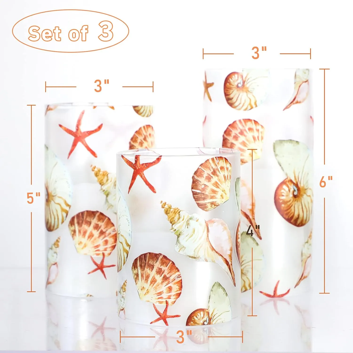 Silverstro Shell Flameless Candles Remote: Blinks Real Wax Glass Battery Operated Candles - Home Party Wedding Room Christmas Ocean Nautical Summer Decor - Set of 3