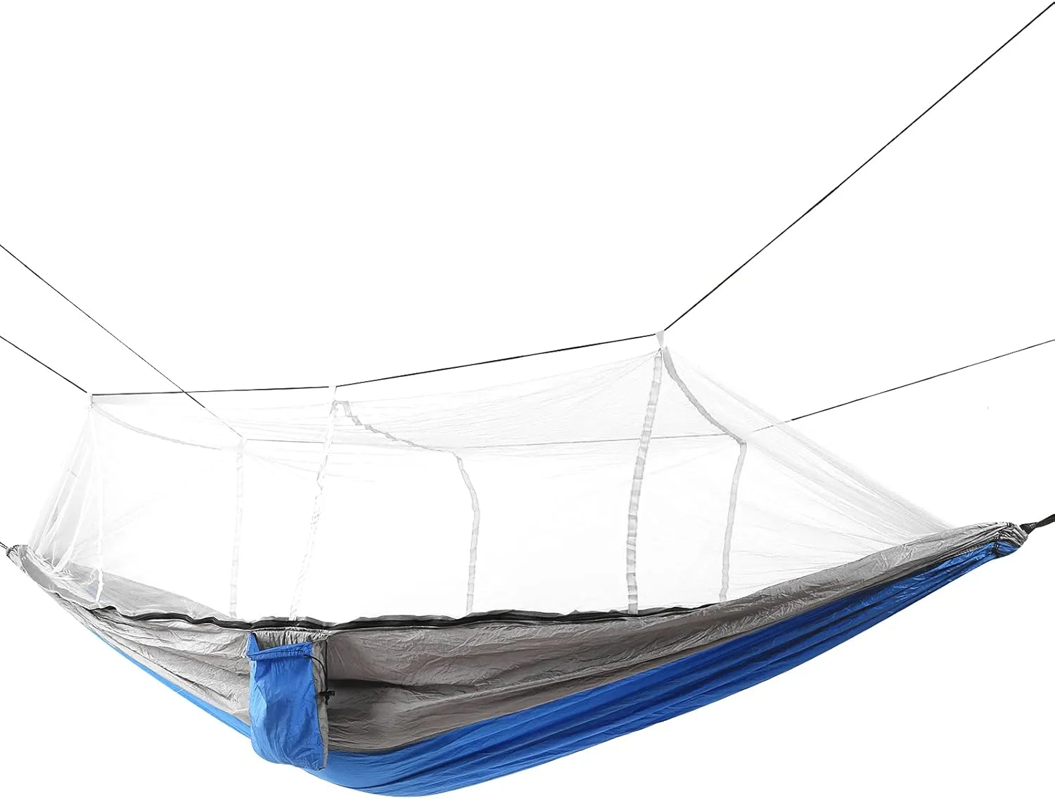 Single Double Camping Hammock with Mosquito Net Portable Lightweight Tree Straps Hammock Camping Hammocks for Adults Outdoor Hammock Camping Gear Portable (Royal Blue and Gray with Gray mesh)