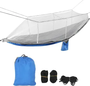 Single Double Camping Hammock with Mosquito Net Portable Lightweight Tree Straps Hammock Camping Hammocks for Adults Outdoor Hammock Camping Gear Portable (Royal Blue and Gray with Gray mesh)