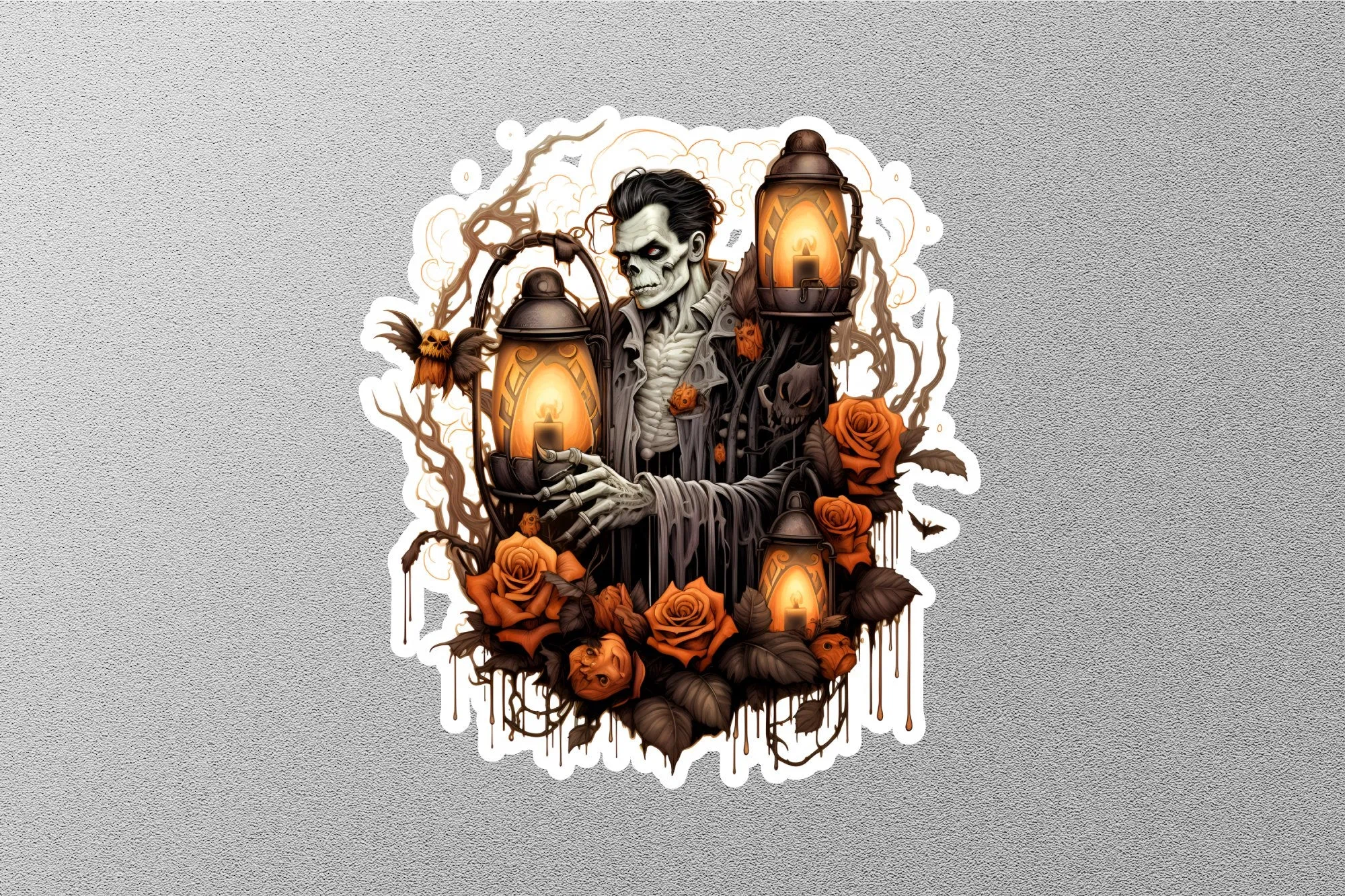 Skeleton With Lantern Halloween Sticker