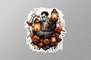Skeleton With Lantern Halloween Sticker