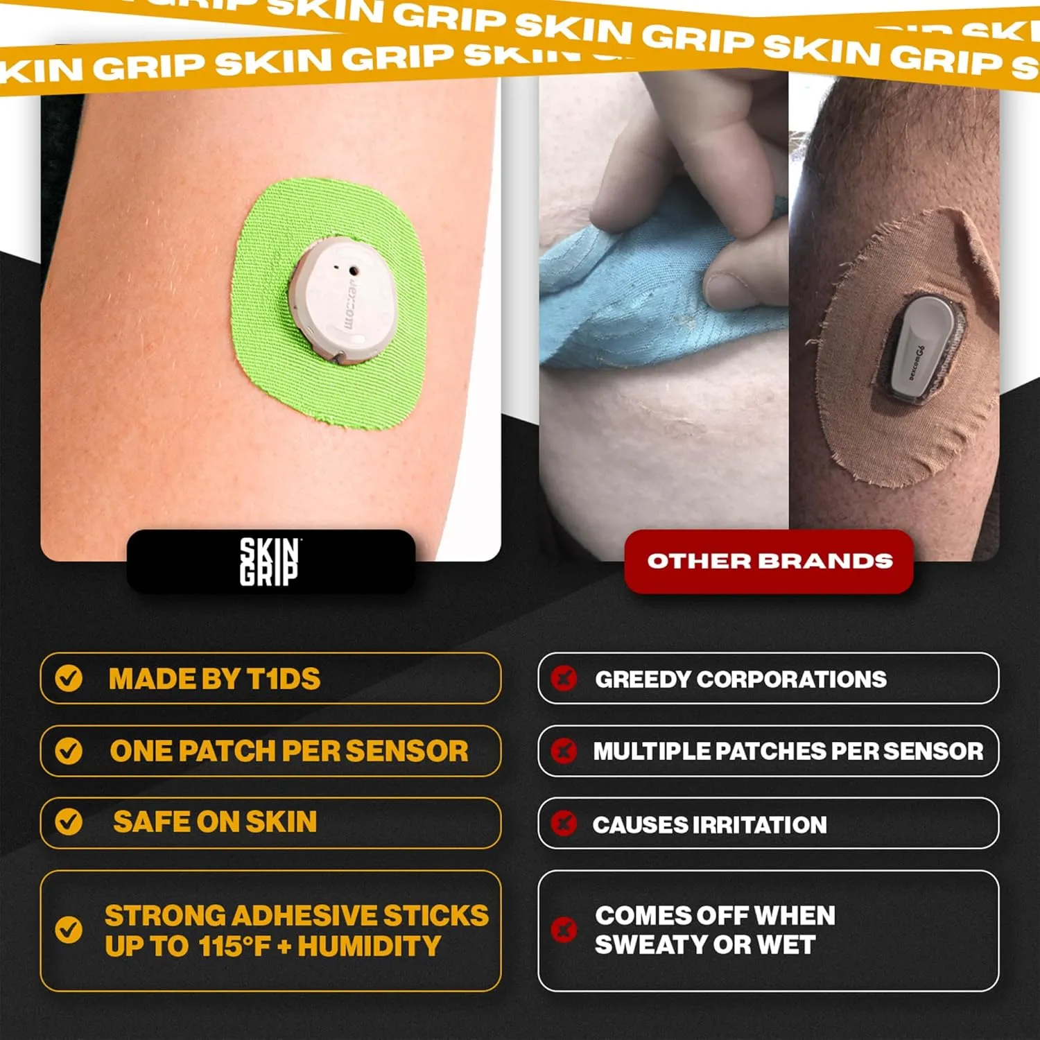 Skin Grip Adhesive Patches Compatible with Dexcom G7 & Stelo CGM with Cutout – Waterproof & Sweatproof Cover for Continuous Glucose Monitor Sensor, Stays Secure for 10-15 Days – 20 Pack, Rainbow Pack