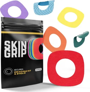 Skin Grip Adhesive Patches Compatible with Dexcom G7 & Stelo CGM with Cutout – Waterproof & Sweatproof Cover for Continuous Glucose Monitor Sensor, Stays Secure for 10-15 Days – 20 Pack, Rainbow Pack