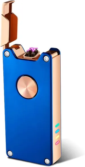 SKRFIRE Double Arc Plasma Lighter Rechargeable Windproof Flameless Electric Lighter Vintage Custom Lighter Portable Hitter Lighter with Nice Box for Men Parent Festivals (Blue)