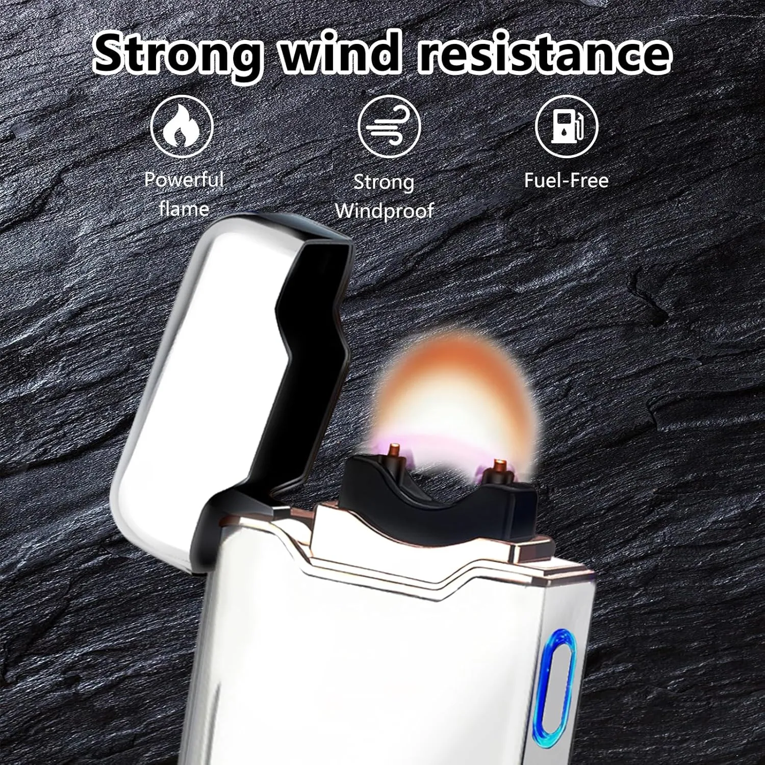 SKRFIRE Electric Lighter - Windproof, Plasma-Flame Arc Lighter, Rechargeable USB, Battery Indicator (Silver)
