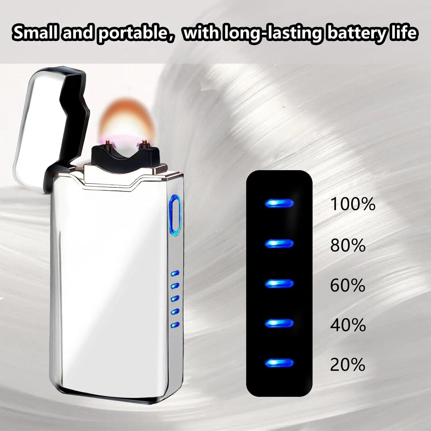 SKRFIRE Electric Lighter - Windproof, Plasma-Flame Arc Lighter, Rechargeable USB, Battery Indicator (Silver)
