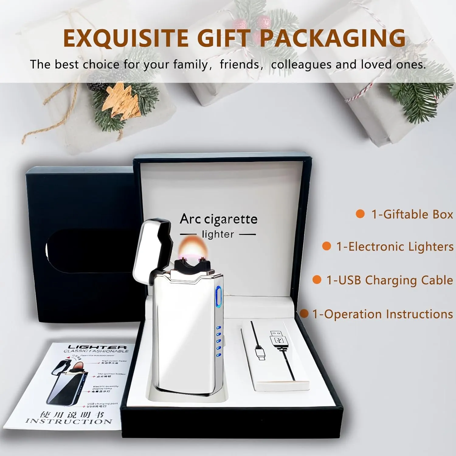 SKRFIRE Electric Lighter - Windproof, Plasma-Flame Arc Lighter, Rechargeable USB, Battery Indicator (Silver)