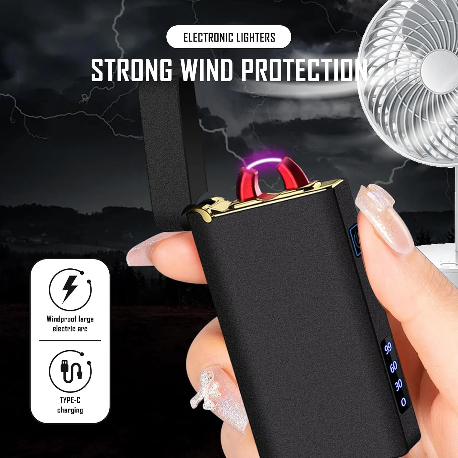 SKRFIRE Flameless Arc Lighter – USB Rechargeable, Windproof Plasma Electric Torch with Multi-Mode Flashlight & Power Display, Best for Outdoor Camping, Tactical & Emergency Use（Matte Black）