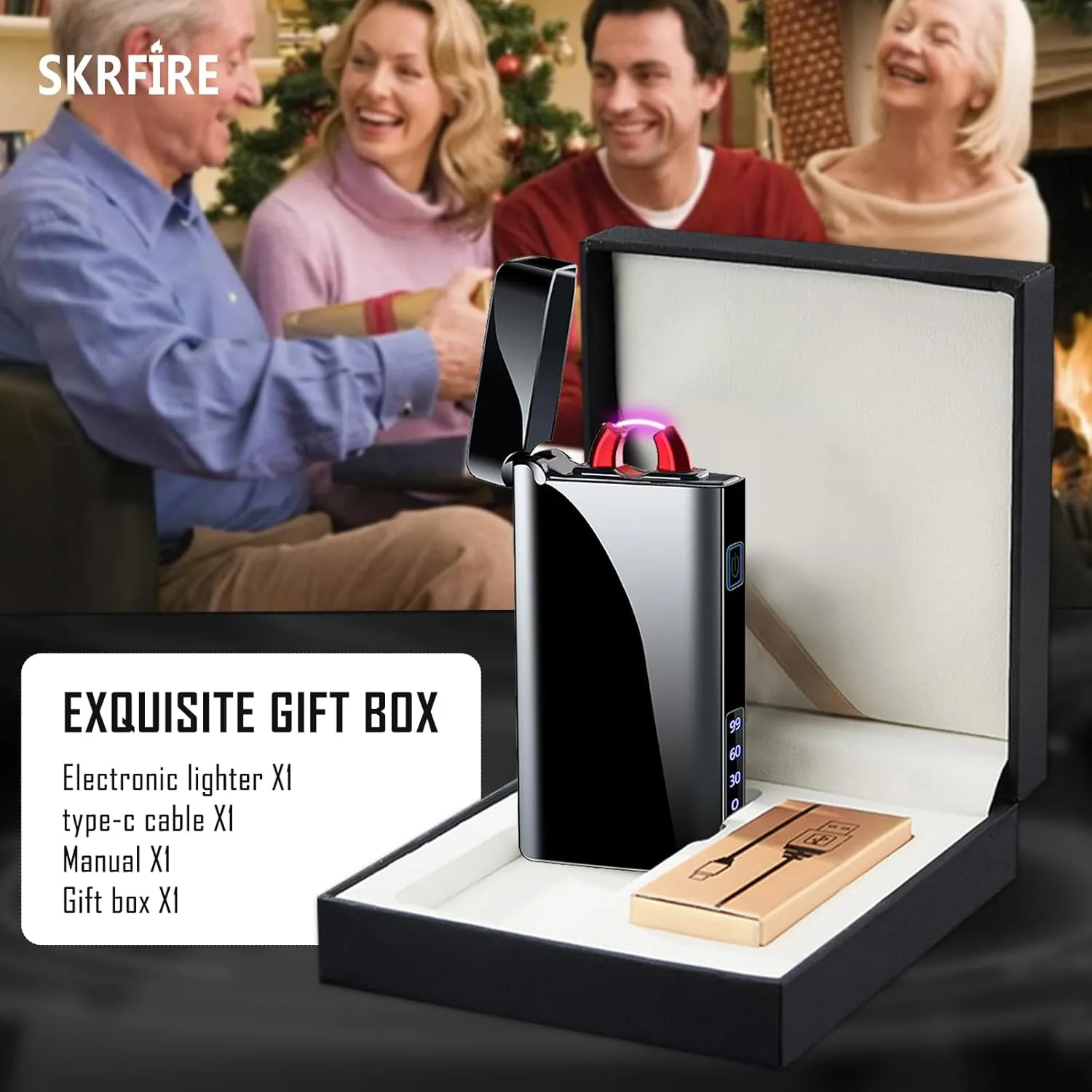 SKRFIRE High-Power Plasma Arc Lighter – USB Rechargeable Windproof Electric Lighter with Multi-Mode Flashlight, Digital Battery Display, Perfect for Camping, BBQ & Outdoor Survival (Black)