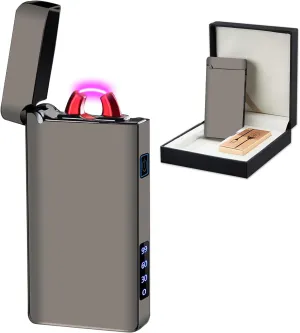 SKRFIRE Multi-Mode Arc Lighter – Electric Windproof Plasma, USB Rechargeable Lighter with Digital Battery Indicator, Perfect for Adventure, Fire-Starting & Everyday Carry （Feathered Black）