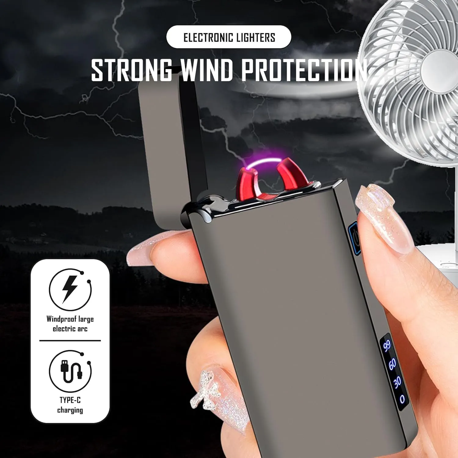 SKRFIRE Multi-Mode Arc Lighter – Electric Windproof Plasma, USB Rechargeable Lighter with Digital Battery Indicator, Perfect for Adventure, Fire-Starting & Everyday Carry （Feathered Black）