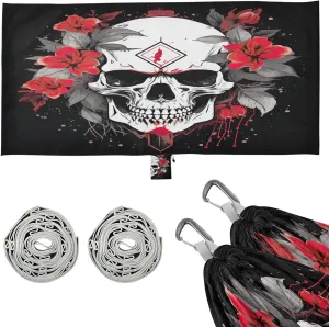 Skull Flower Camping Hammock, Single Portable Hammocks with Tree Straps & Attached Carry Bag, 330Lbs Capacity Perfect for Outside Indoor Hiking Beach Backpack Travel