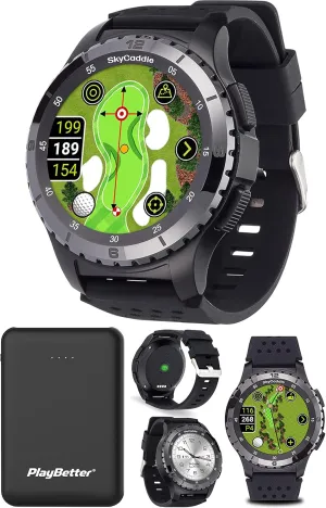 SkyCaddie LX5C Golf GPS Watch Bundle - Touchscreen Golf Range Finder Smartwatch w/Ceramic Bezel, 35K Courses, HoleVue, IntelliGreen, & Digital Scorecard with PlayBetter 5000mAh Portable Charger