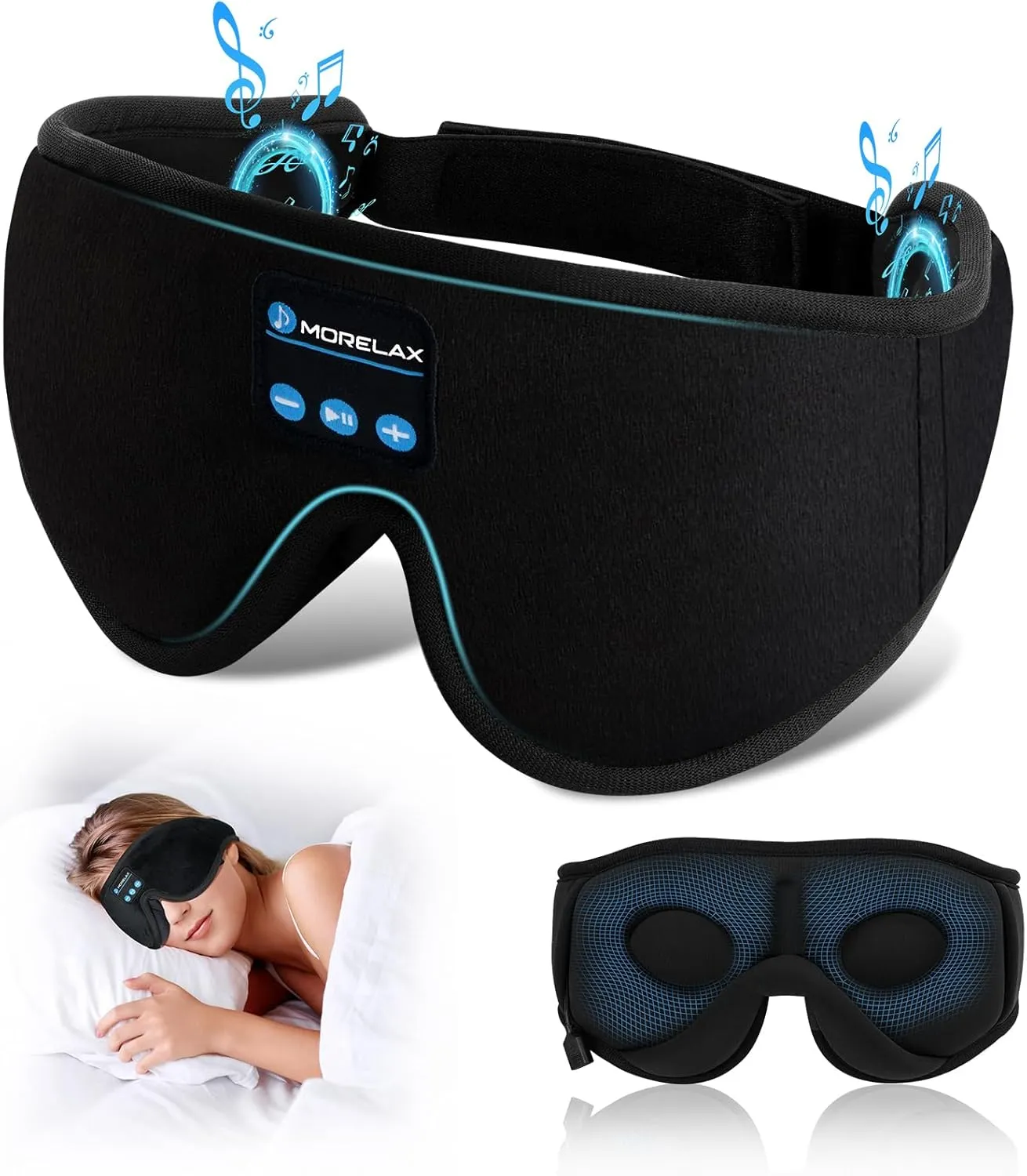 Sleep Mask with Bluetooth Headphones,3D Sleep Mask Wireless Music Eye Mask for Side/Supine Sleepers, with Slim Stereo Speakers,Bluetooth Sleep Headphones,Perfect for Sleeping,Gifts for Women/Men Black