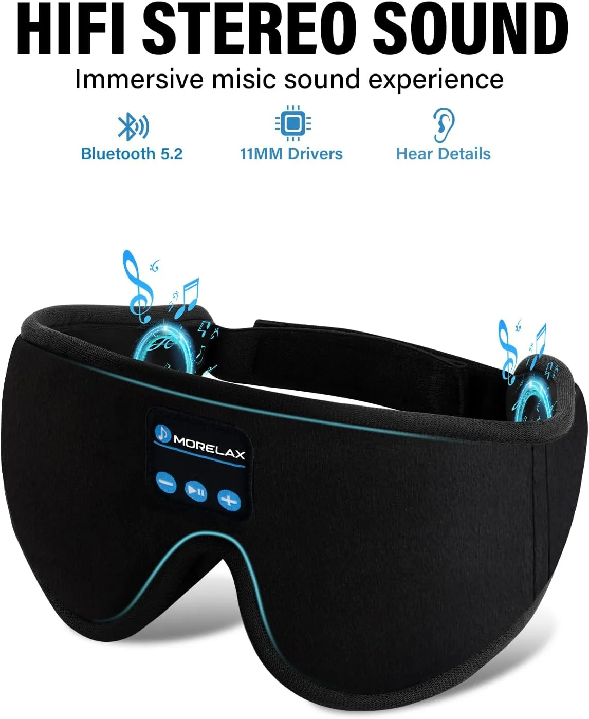 Sleep Mask with Bluetooth Headphones,3D Sleep Mask Wireless Music Eye Mask for Side/Supine Sleepers, with Slim Stereo Speakers,Bluetooth Sleep Headphones,Perfect for Sleeping,Gifts for Women/Men Black