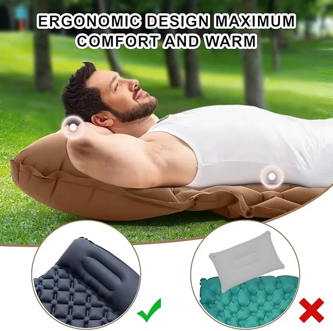Sleeping Pad for Camping - Inflatable Camping Mat, Ultralight Air Mattress,Built-in Foot Pump Backpacking Sleeping Pad,Compact Sleeping Mats for Camping、Hiking、Traveling (Tawny)