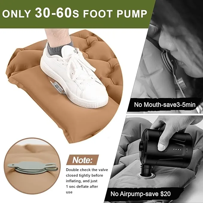 Sleeping Pad for Camping - Inflatable Camping Mat, Ultralight Air Mattress,Built-in Foot Pump Backpacking Sleeping Pad,Compact Sleeping Mats for Camping、Hiking、Traveling (Tawny)