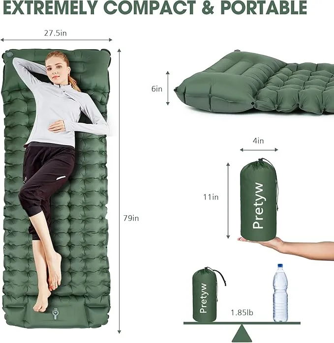 Sleeping Pad for Camping - Ultralight Camping Mattress with Pillow, Built-in Foot Pump, Compact Self-Inflatable Portable Camping Mat for Backpacking, Hiking, Car Traveling, Beach, Tent