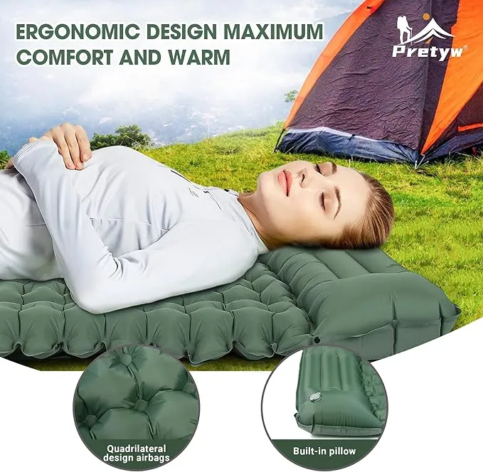 Sleeping Pad for Camping - Ultralight Camping Mattress with Pillow, Built-in Foot Pump, Compact Self-Inflatable Portable Camping Mat for Backpacking, Hiking, Car Traveling, Beach, Tent