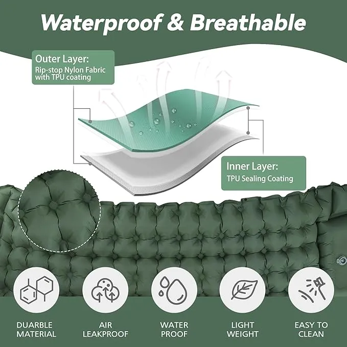 Sleeping Pad for Camping - Ultralight Camping Mattress with Pillow, Built-in Foot Pump, Compact Self-Inflatable Portable Camping Mat for Backpacking, Hiking, Car Traveling, Beach, Tent