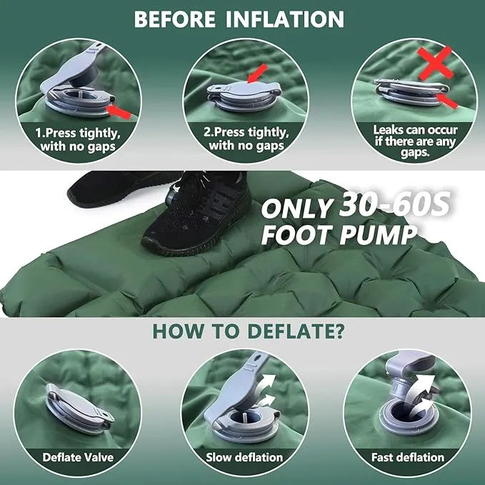 Sleeping Pad for Camping - Ultralight Camping Mattress with Pillow, Built-in Foot Pump, Compact Self-Inflatable Portable Camping Mat for Backpacking, Hiking, Car Traveling, Beach, Tent