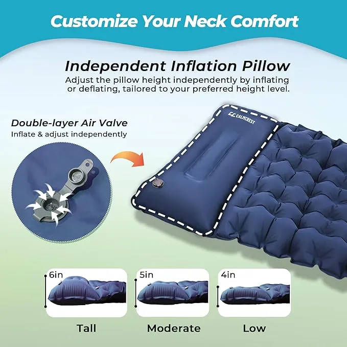 Sleeping Pad for Camping, Ultralight Inflatable Camping Mattress with Adjustable Pillow, Compact Sleeping Mat with Built-in Foot Pump, 4in Thick Comfort Air Mattress for Camping, Hiking-Blue
