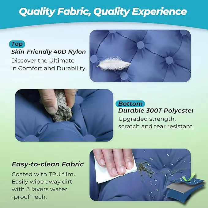 Sleeping Pad for Camping, Ultralight Inflatable Camping Mattress with Adjustable Pillow, Compact Sleeping Mat with Built-in Foot Pump, 4in Thick Comfort Air Mattress for Camping, Hiking-Blue