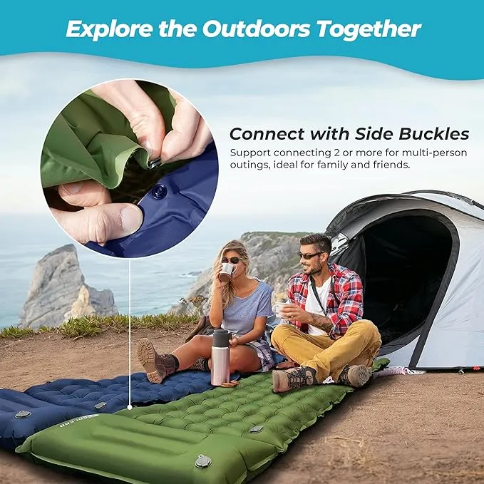 Sleeping Pad for Camping, Ultralight Inflatable Camping Mattress with Adjustable Pillow, Compact Sleeping Mat with Built-in Foot Pump, 4in Thick Comfort Air Mattress for Camping, Hiking-Blue