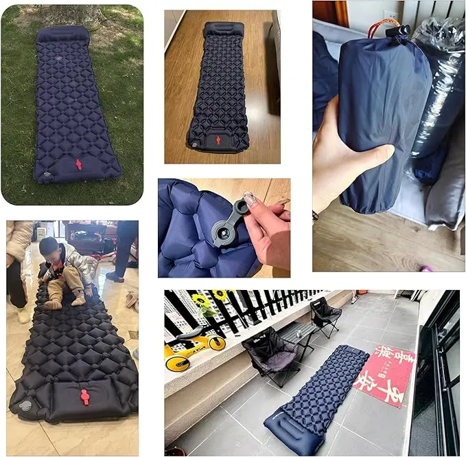 Sleeping Pad for Camping- Ultralight Inflatable Sleeping Mat with Built-in Foot Pump & Pillow, Upgraded Compact Camping Air Mattress for Camping, Backpacking, Hiking (Dark Blue)