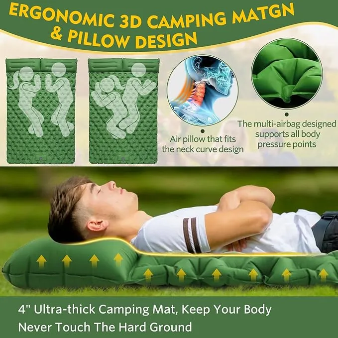 Sleeping Pad for Camping, Ultralight Self Inflating Camping Mat Camping Mattress with Pillow, 78''X47''/78''X27'', Built-in Foot Pump, Camping Pad Air Mattress for Backpacking, Hiking, Traveling, Tent