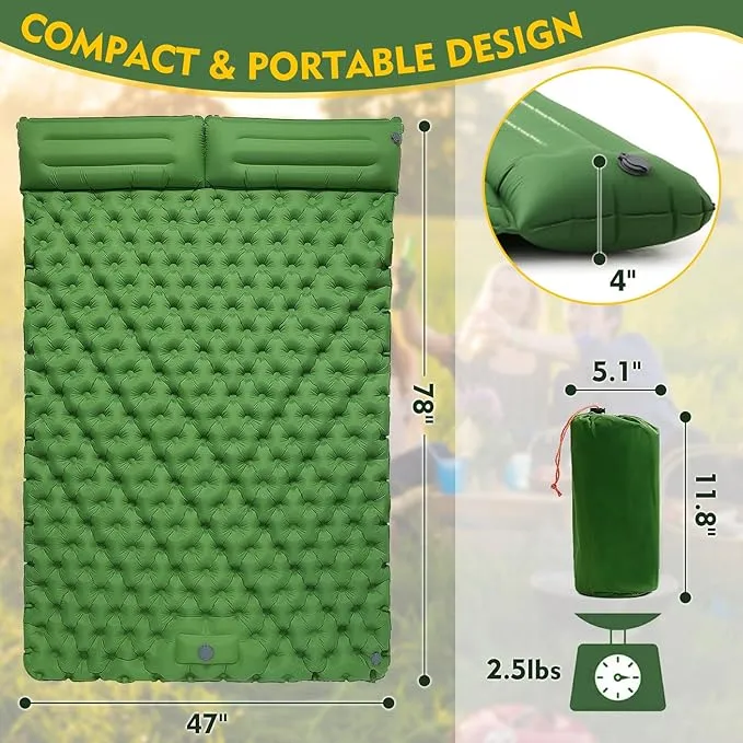Sleeping Pad for Camping, Ultralight Self Inflating Camping Mat Camping Mattress with Pillow, 78''X47''/78''X27'', Built-in Foot Pump, Camping Pad Air Mattress for Backpacking, Hiking, Traveling, Tent