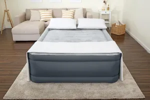 SleepLux Queen Air Mattress | Supersoft Snugable Top, Extra Durable Tough Guard with Built-in Pillow | Raised 22" Airbed with Built in Pump   USB Charger, Grey (69093E)