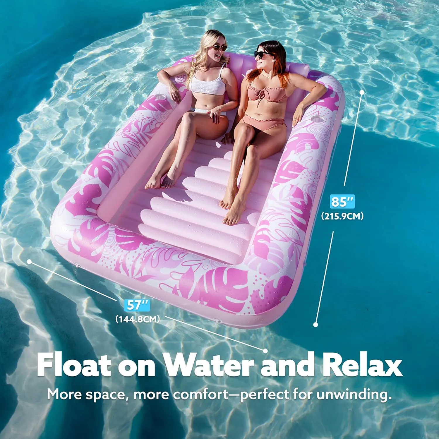 SLOOSH Inflatable Tanning Pool Lounger Float, 85" x 57" Extra Large Pool Floats Adult with Pillow, 4 in 1 Suntan Tub Raft Floatie,Sunbathing Bed Lounge for Water Blow Up Ball Pit, XL-Blushing Pink