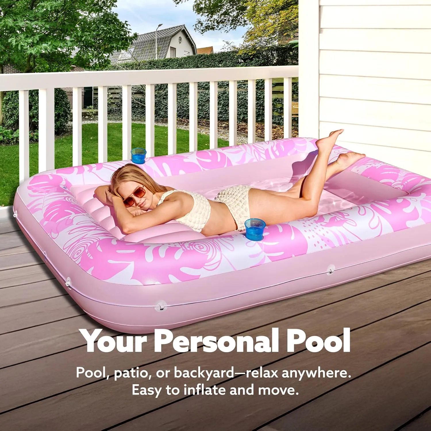 SLOOSH Inflatable Tanning Pool Lounger Float, 85" x 57" Extra Large Pool Floats Adult with Pillow, 4 in 1 Suntan Tub Raft Floatie,Sunbathing Bed Lounge for Water Blow Up Ball Pit, XL-Blushing Pink