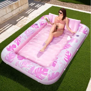 SLOOSH Inflatable Tanning Pool Lounger Float, 85" x 57" Extra Large Pool Floats Adult with Pillow, 4 in 1 Suntan Tub Raft Floatie,Sunbathing Bed Lounge for Water Blow Up Ball Pit, XL-Blushing Pink