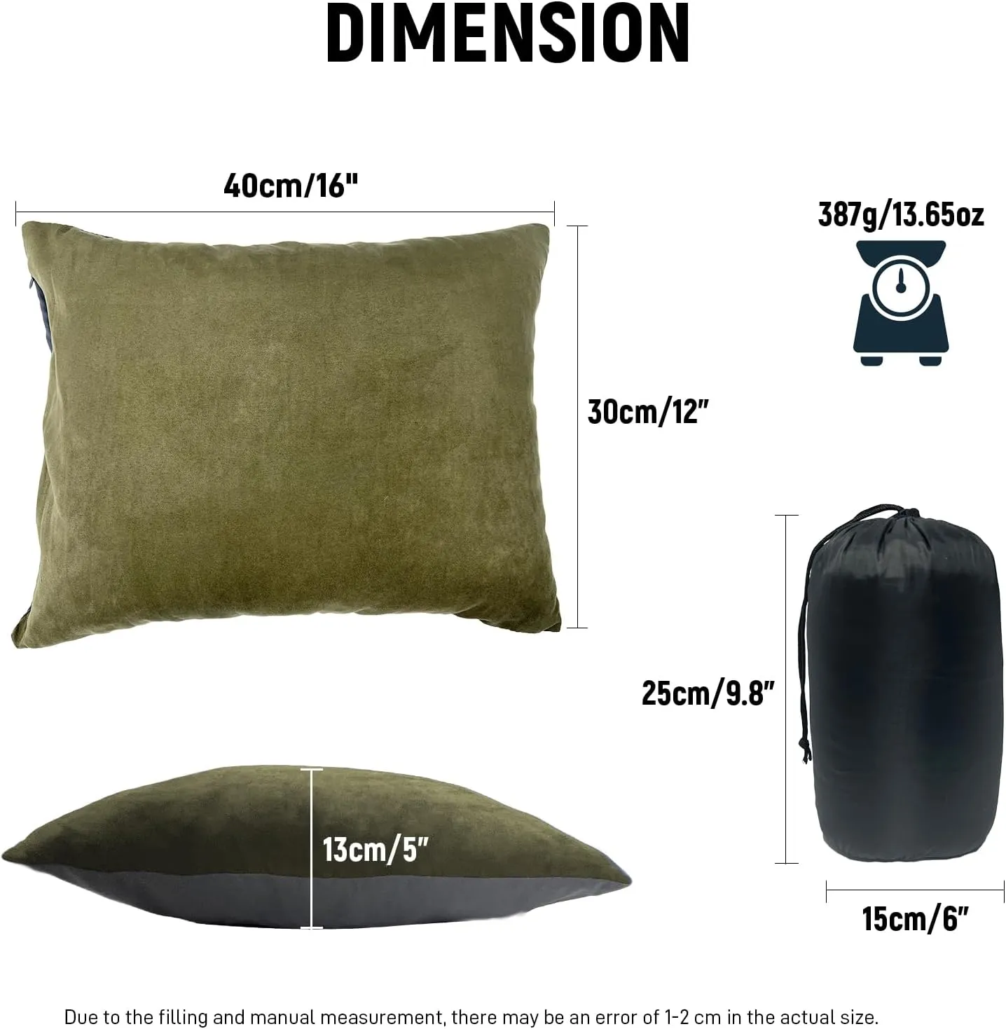 Small Camping Pillow, Lightweight Portable Compressible Backpacking Pillows for Outdoor Travel Hiking Sleeping, Green 2 Pack