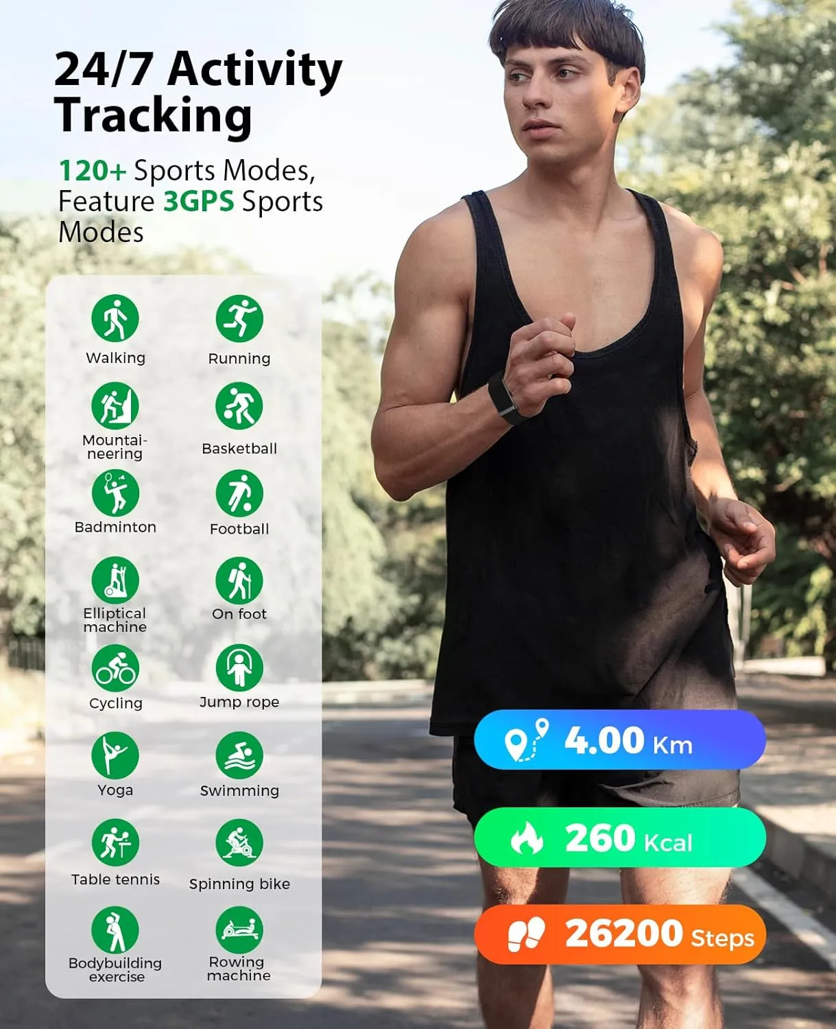 Smart Bracelet, Wearable Activity & Fitness Tracker Band, 24H Sleep Tracker, All-Day Continuous Heart Rate Blood Pressure Stress HRV Monitor, 120  Sport Modes Smart Wristband with Free APP 2 Bands