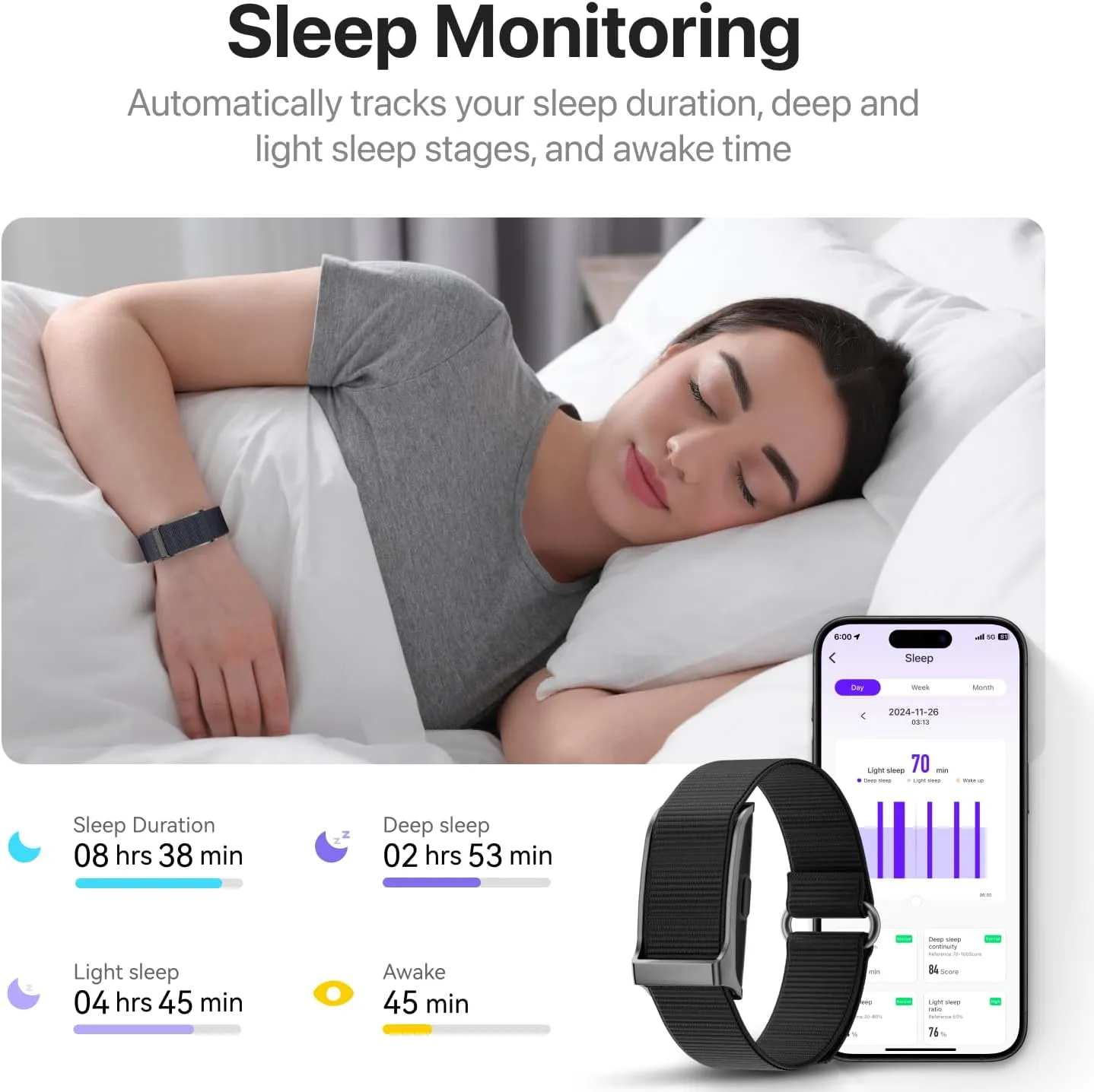 Smart Health Wristband, Wearable Activity & Fitness Tracker, 120  Sports Modes, All-Day Continuous Monitoring, Heart Rate Tracking, Improve Sleep, Stress, Wellness, 2 Pack Bands, with Free APP