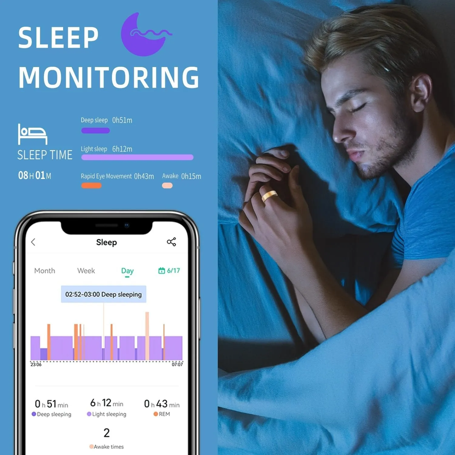 Smart Ring Fitness Tracker for iOS & Android – Sleep Monitor Heart Rate Blood Oxygen & Pressure 8 Sports Modes IP68 Waterproof NO Subscription Long Battery Life (Champagne Gold, 11#(20.57mm/0.81in))