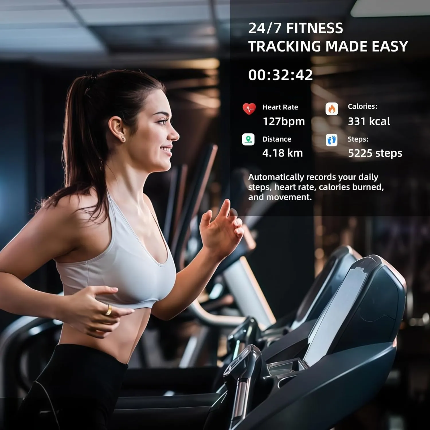 Smart Ring Fitness Tracker for iOS & Android – Sleep Monitor Heart Rate Blood Oxygen & Pressure 8 Sports Modes IP68 Waterproof NO Subscription Long Battery Life (Champagne Gold, 11#(20.57mm/0.81in))