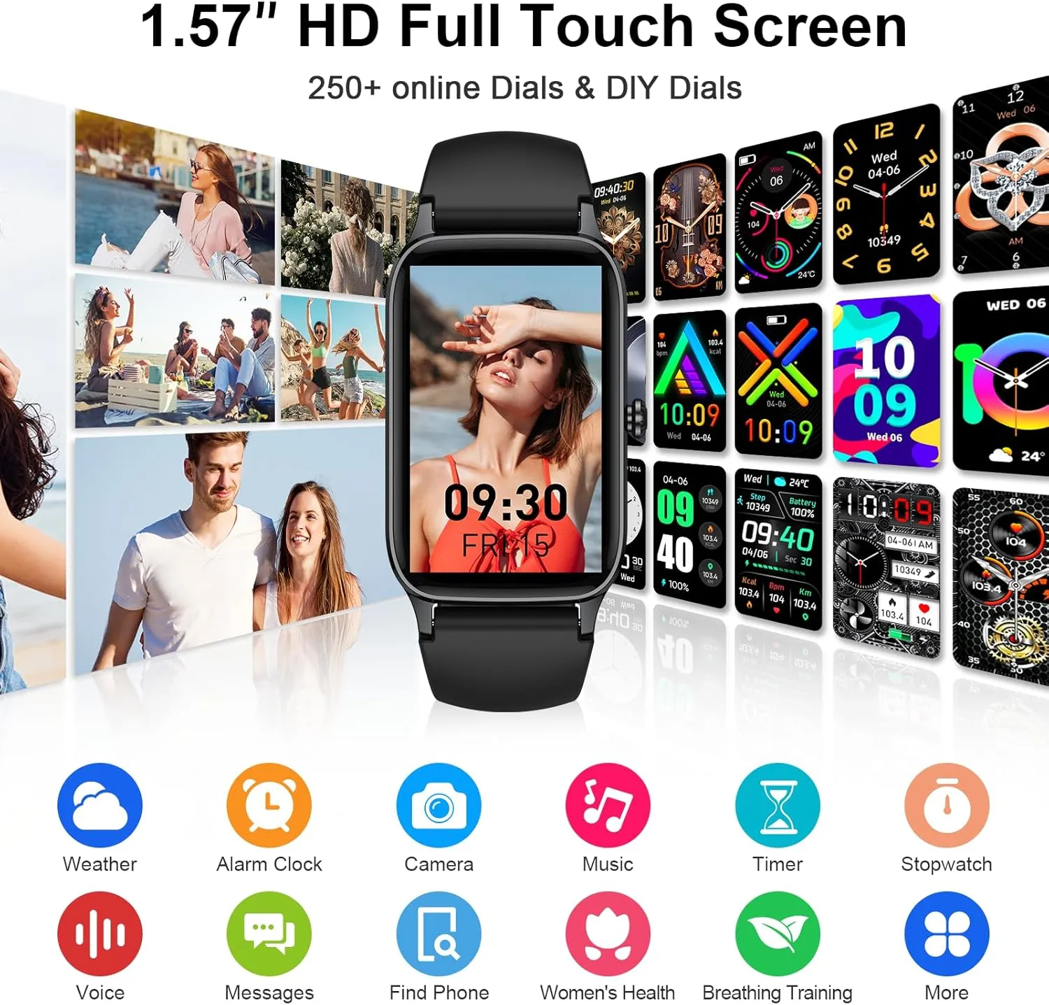 Smart Watch for Men Women(Answer/Make Call), 2025 HD Touch Fitness Activity Tracker 1.57” Smartwatch with Heart Rate/Sleep Monitor/Pedometer/113  Sports, IP68 Waterproof Fitness Watch for Android iOS