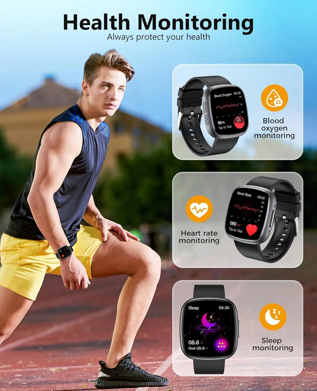 Smart Watches, 1.72" Smartwatch for Men Women (Answer/Make Call), Fitness Tracker with 100  Sport Modes, IP68 Waterproof, Heart Rate/Sleep/Spo2 Monitor, Activity Tracker for Android iOS