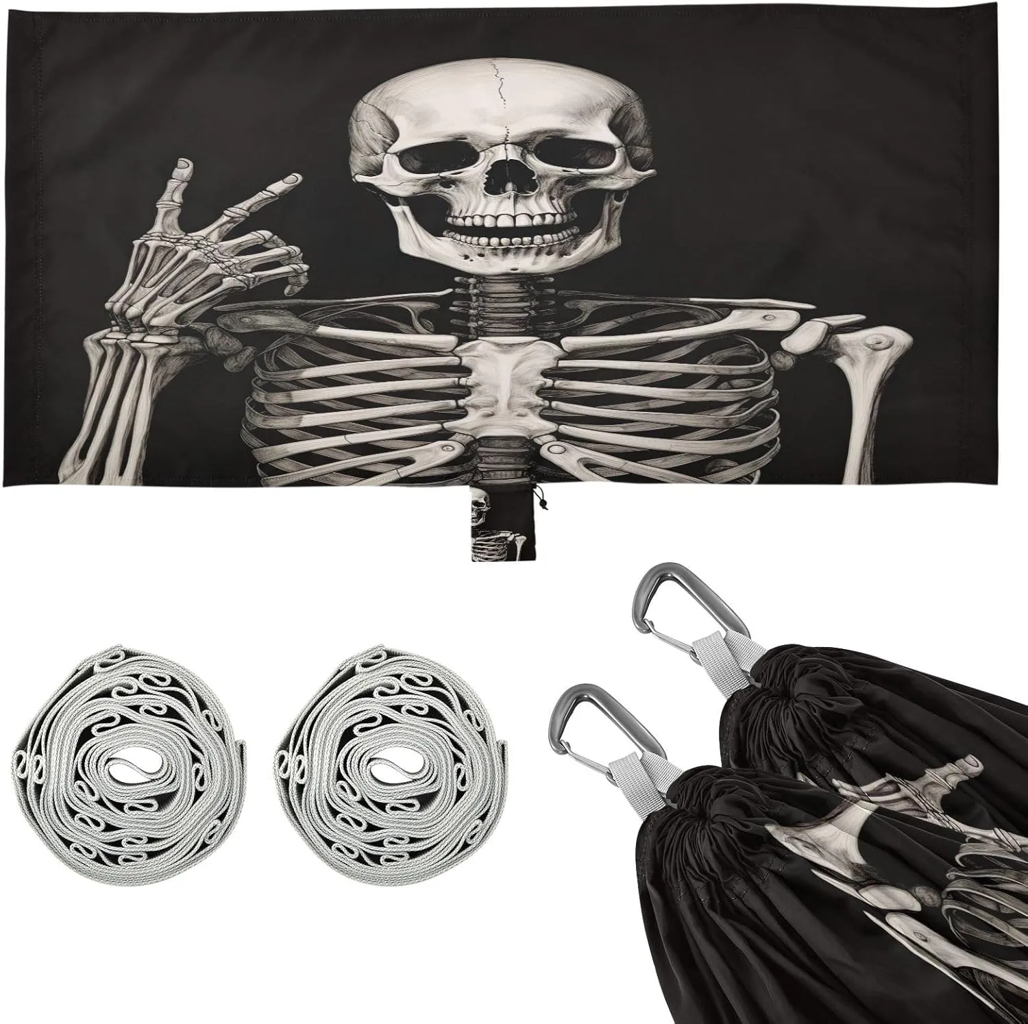 Smiling Skull Camping Hammock, Single Portable Hammocks with Tree Straps & Attached Carry Bag, 330Lbs Capacity Perfect for Outside Indoor Hiking Beach Backpack Travel