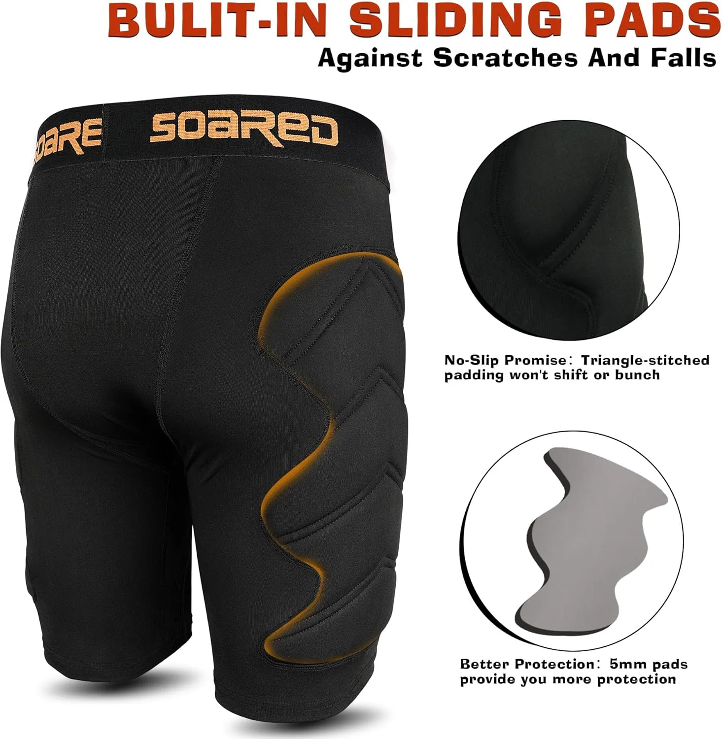 Soared Youth Baseball Sliding Shorts, 5mm Shockproof Pad, Padded Compression Shorts Tear Resistant w/Cup Pocket for Softball