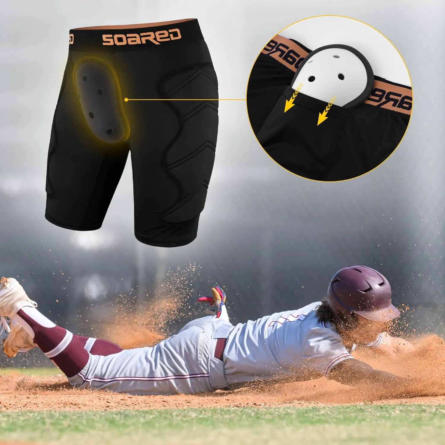 Soared Youth Baseball Sliding Shorts, 5mm Shockproof Pad, Padded Compression Shorts Tear Resistant w/Cup Pocket for Softball